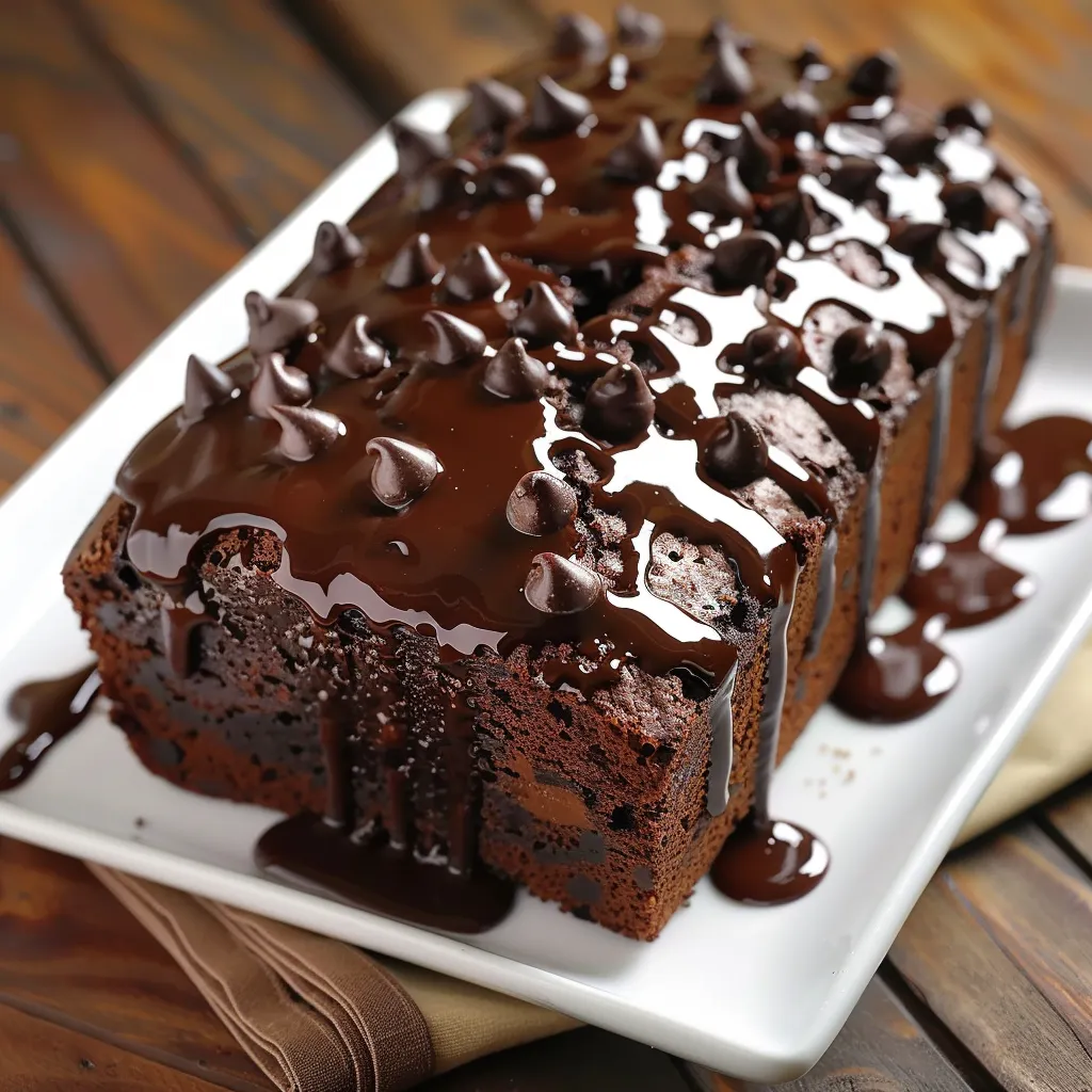 Chocolaty brownie bread with swirls of gooey fudge, great for treats or dessert.