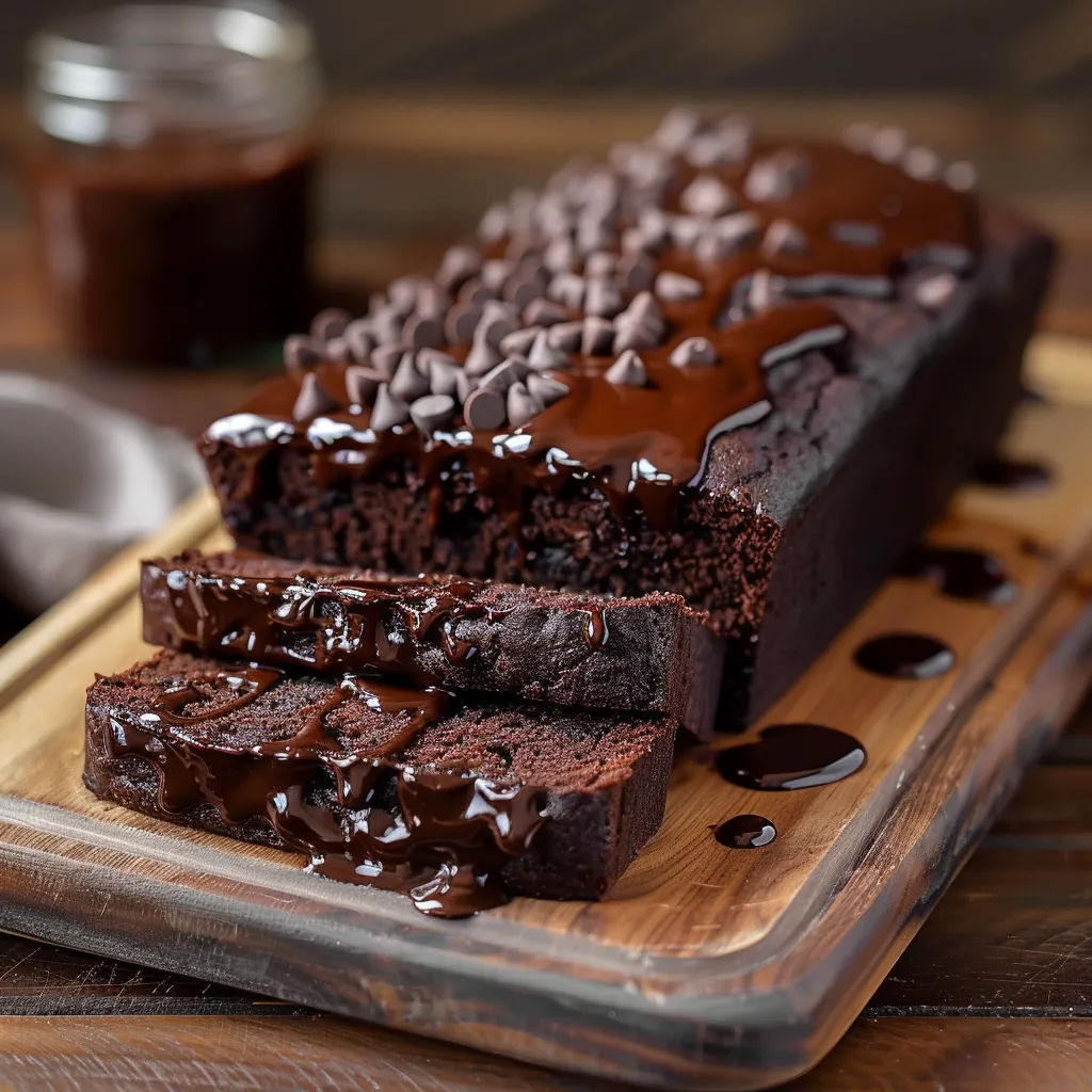 Tasty brownie bread with layers of hot fudge and chocolate in each slice.