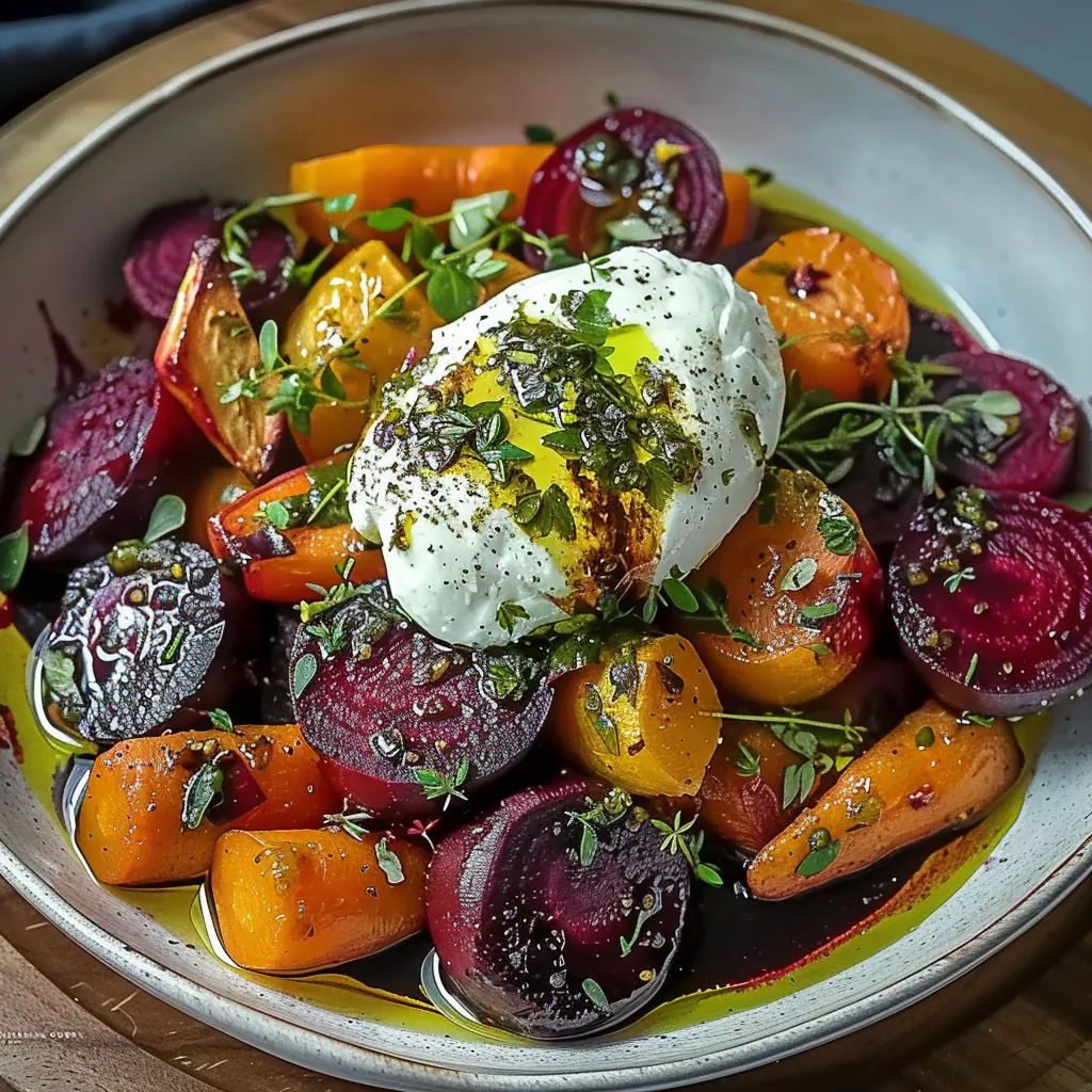 Juicy roasted beets next to silky burrata creating a mouthwatering and stylish salad.