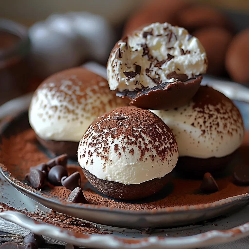 Rich tiramisu balls rolled in cocoa, ideal for coffee and chocolate fans.