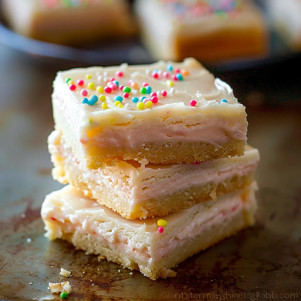 Creamy tangy topping on soft buttery cookie base with colorful sprinkles.