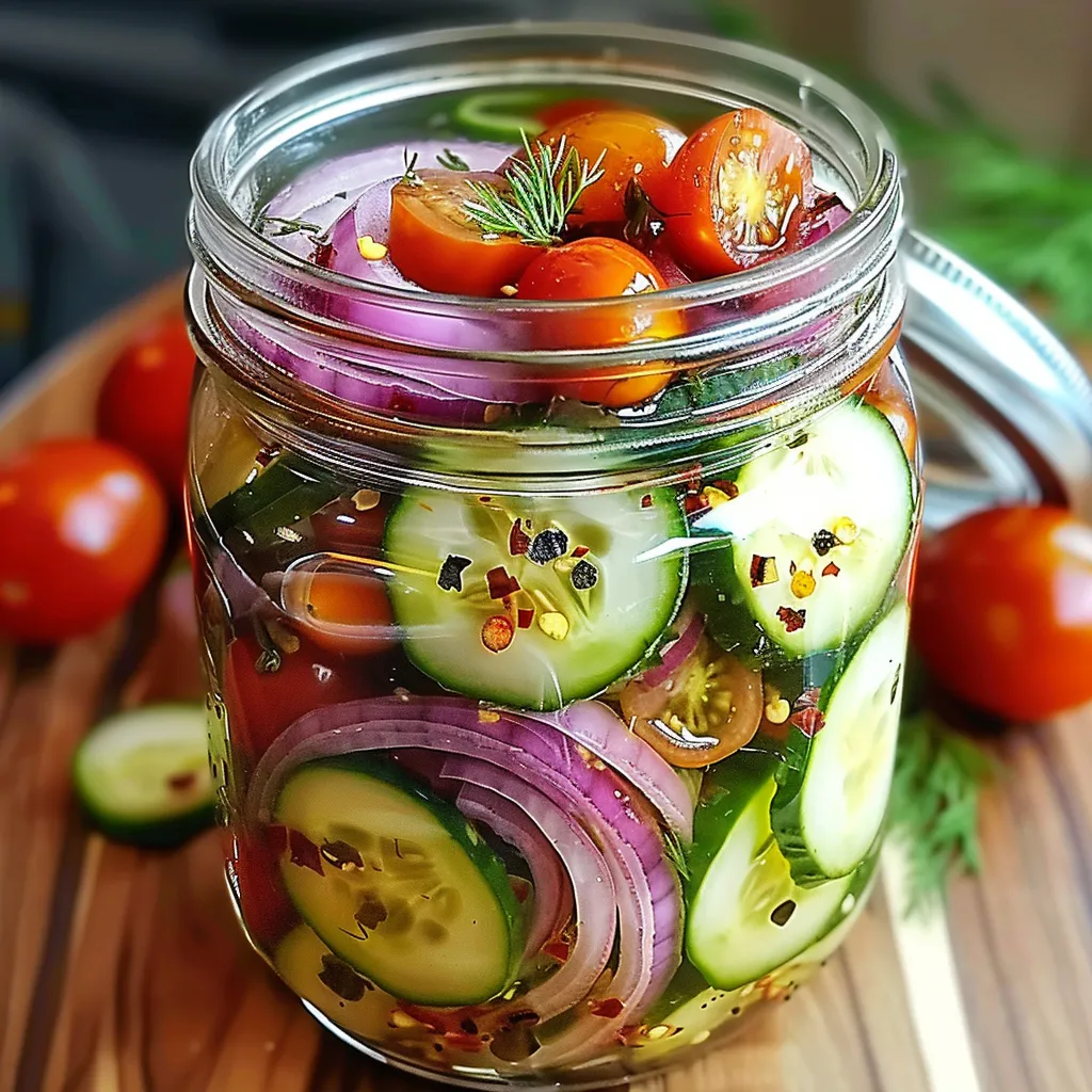 Handcrafted pickled cherry tomatoes and veggies, a tasty way to keep summer flavors alive.