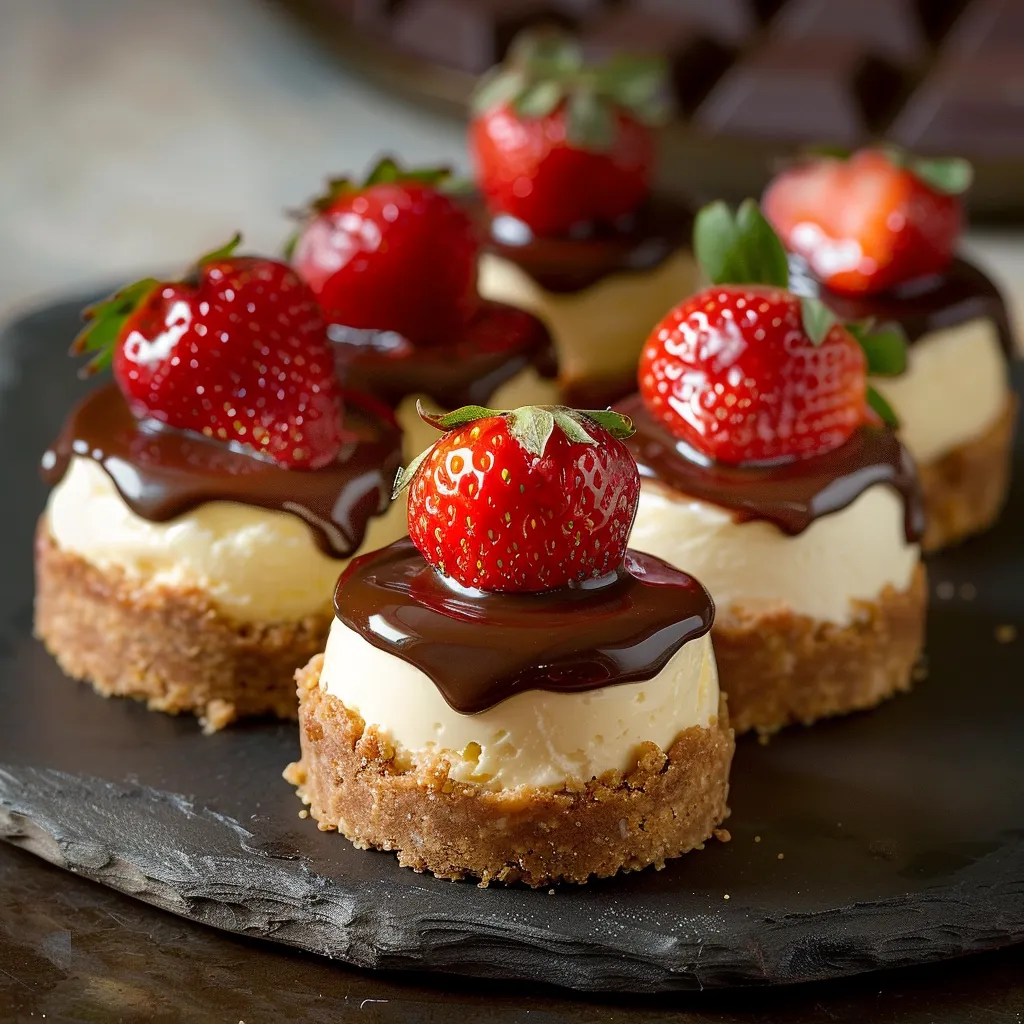 Creamy strawberry cheesecake covered in silky chocolate, a luxurious sweet treat.