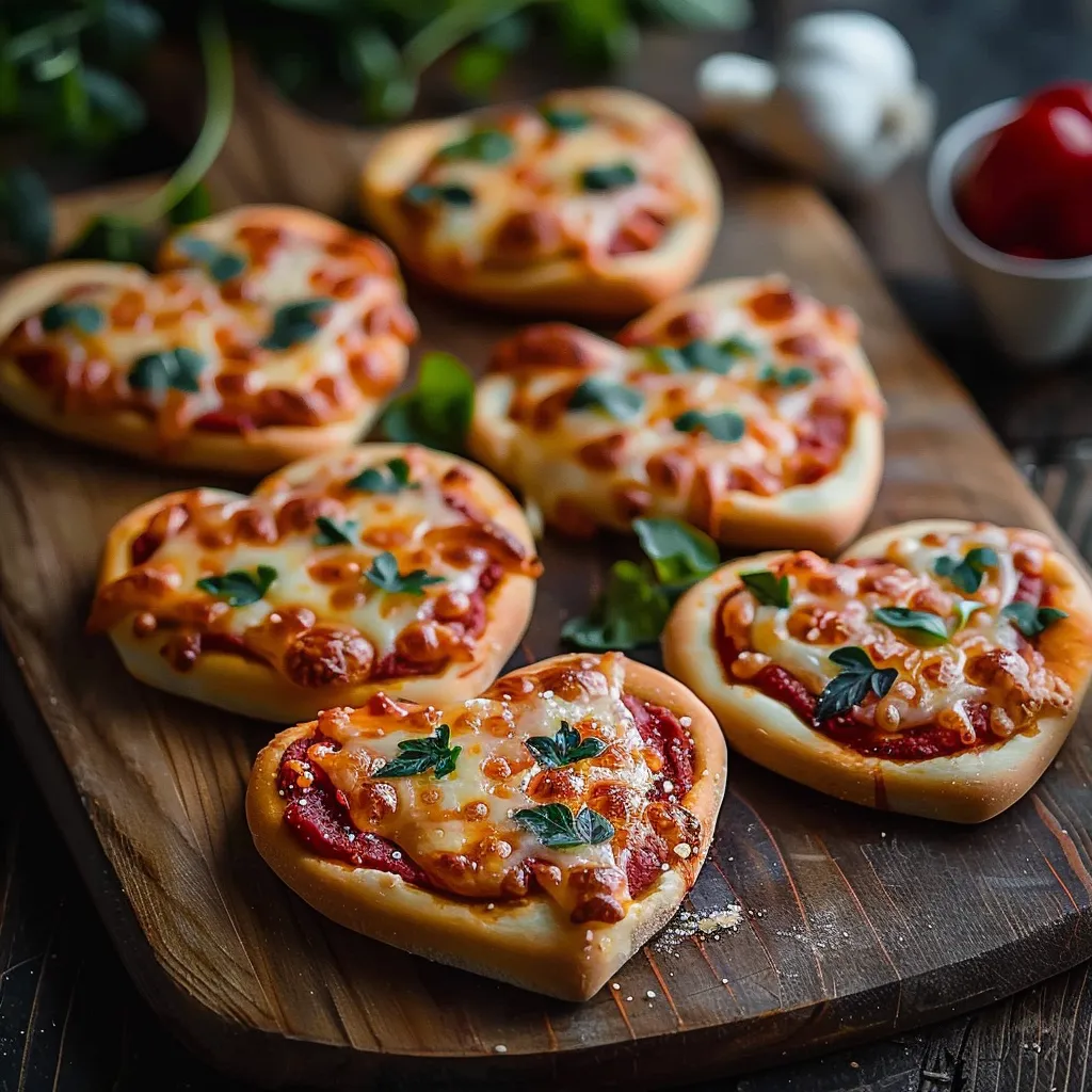 Cute heart-shaped mini pizzas, a tasty and charming way to show love.