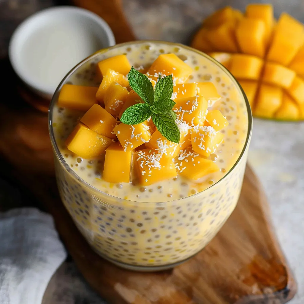 Creamy mango sago, a refreshing and tropical dessert with tapioca pearls.