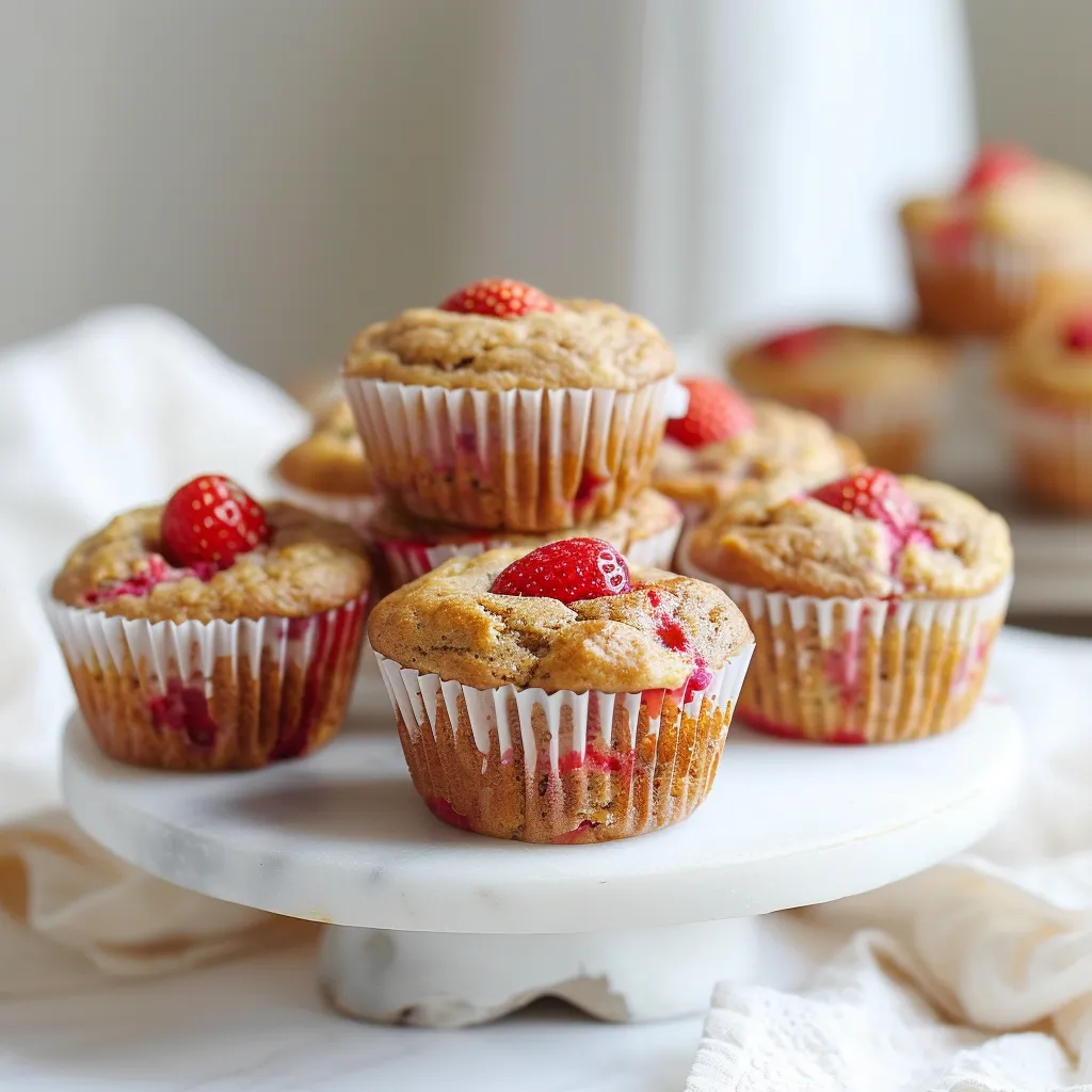 Moist and healthy strawberry banana yogurt muffins, a perfect snack or breakfast.