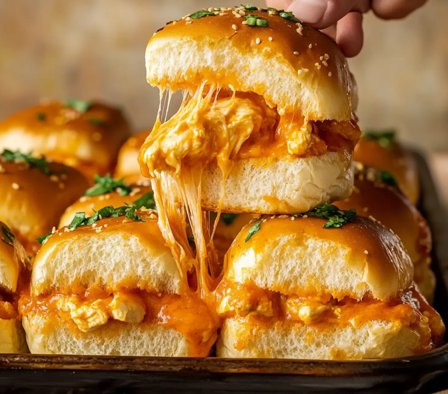 Buffalo Chicken Sliders fresh out of the oven