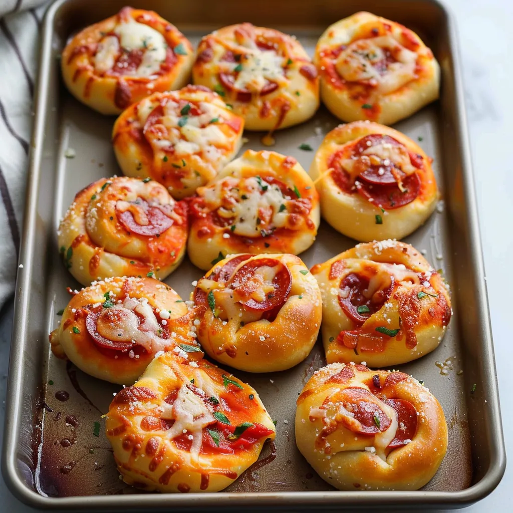 Cheesy pepperoni pizza rolls, a bite-sized snack perfect for parties.