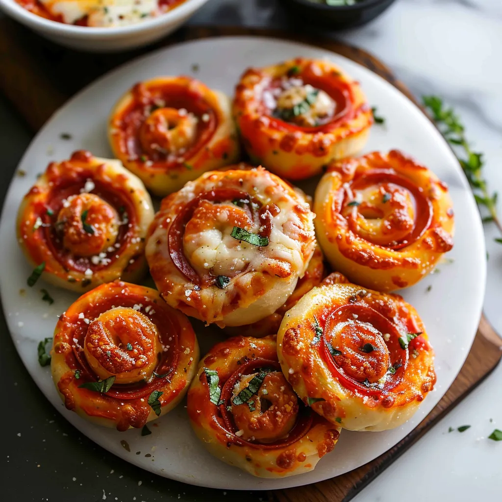 Delicious pizza rolls stuffed with pepperoni and melted cheese.