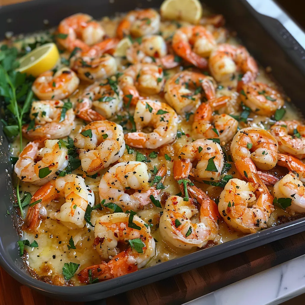 Roasted shrimp with garlic and Parmesan, perfect for pasta or salads.