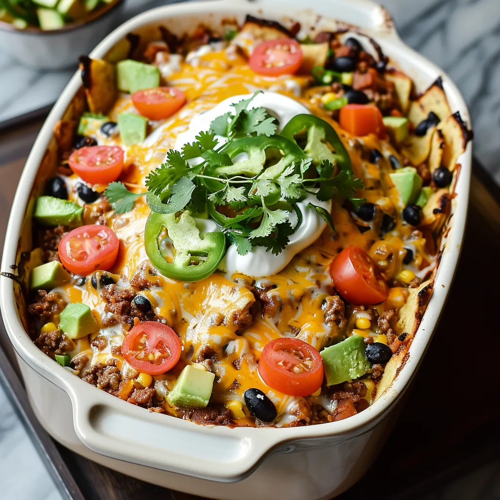 A delicious Mexican dish with a variety of toppings, including tomatoes, cucumbers, and black olives, is served in a white bowl.