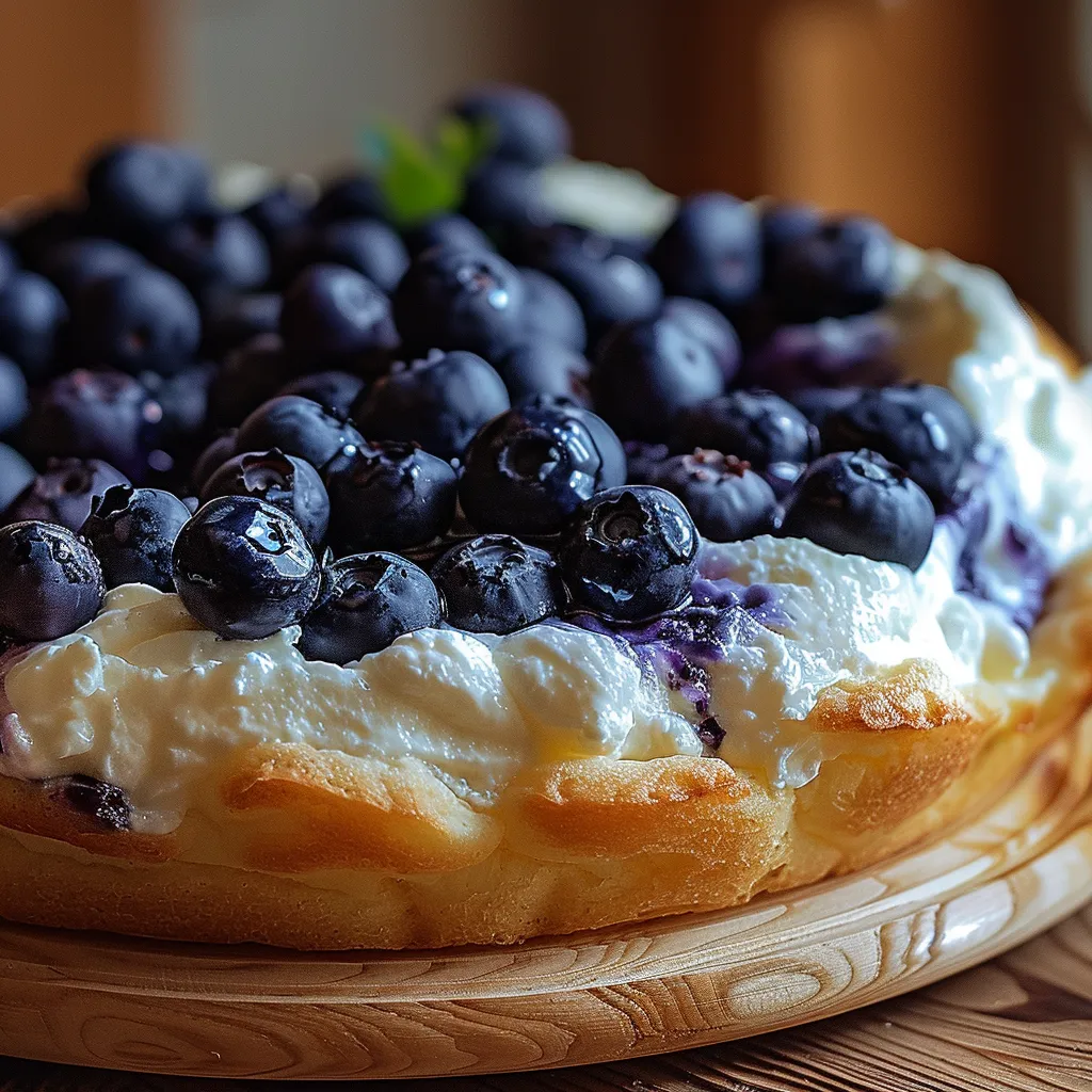 A blueberry cheesecake with a blueberry topping.