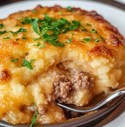 Savory Cheddar Bay Biscuit Cobbler with Beef