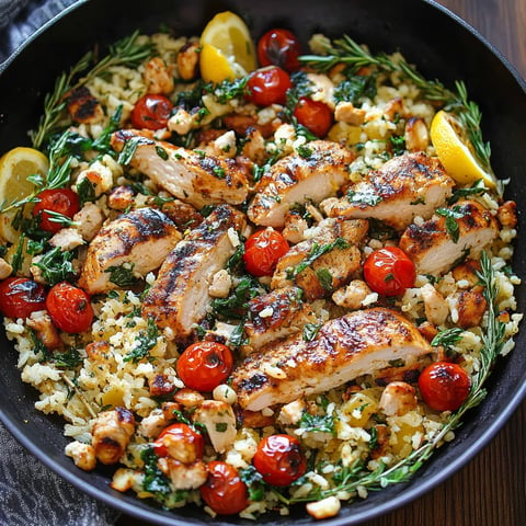 A cozy black bowl with chicken, rice, and vibrant veggies.