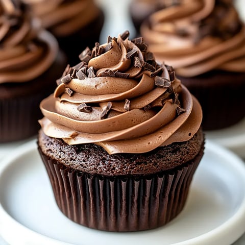 A cupcake topped with creamy chocolate frosting.