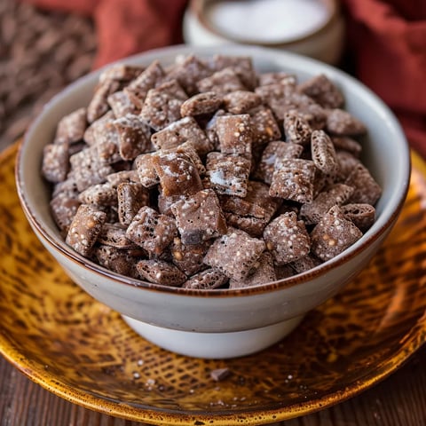 A bowl of sweet cereal mix with a spoon.