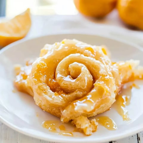 A glazed swirl pastry on a plate.